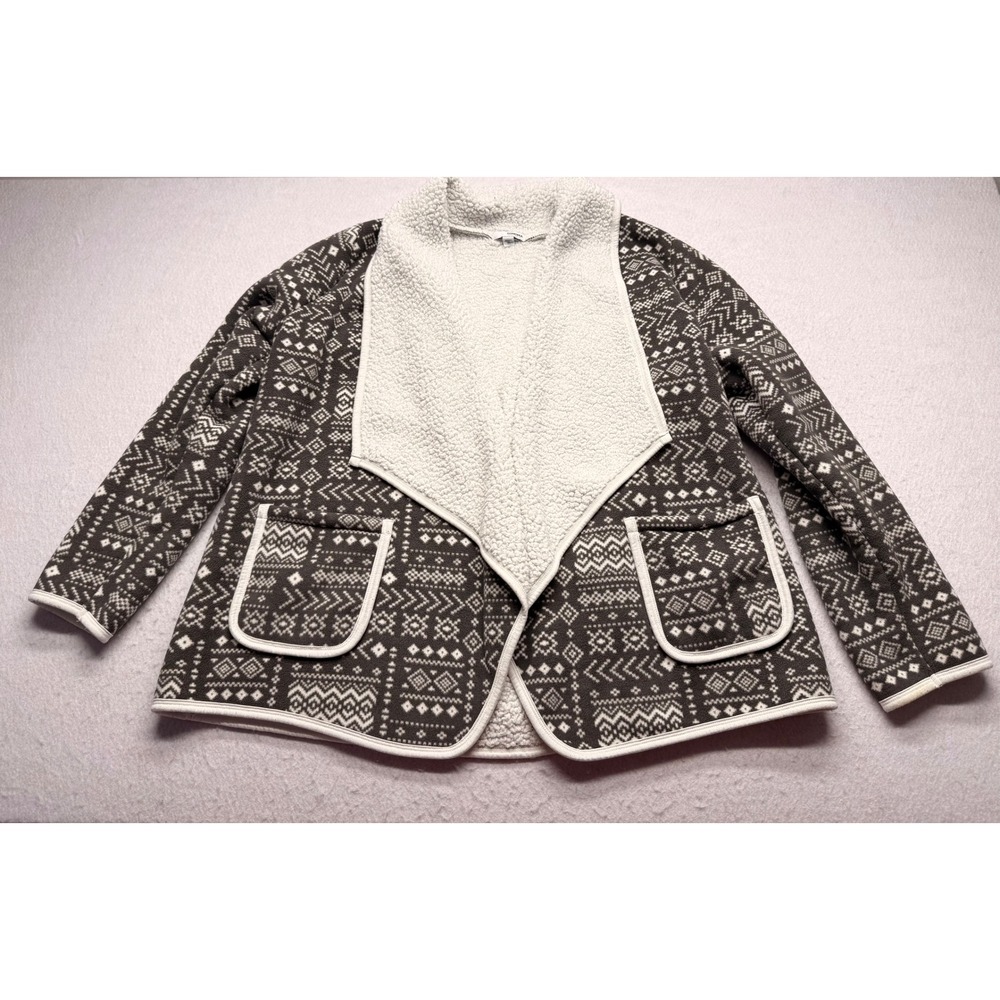 Sonoma Goods For Life Womens XL Grey Fair Isle Sherpa Lined Fleece Cardigan